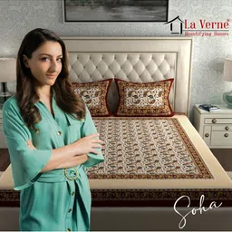 LA VERNE Maroon & Mustard Graphic 144 TC Queen Bedsheet with 2 Pillow Covers-picture-13