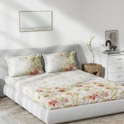 DDecor Live Beautiful Red & Green Floral 140 TC Queen Bedsheet with 2 Pillow Covers-image-33
