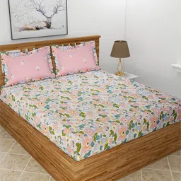 MORADO Saffron Pink & Green Floral Printed 210 TC King Bedsheet & Pillow Covers-picture-42