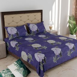 Comfowell Blue & White Floral 210 TC Cotton King Bedsheet with 2 Pillow Covers-picture-34