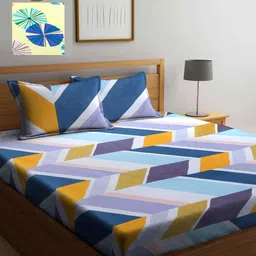 KLOTTHE Blue & Yellow Geometric 210 TC 2 King Bedsheet with 4 Pillow Covers-picture-35