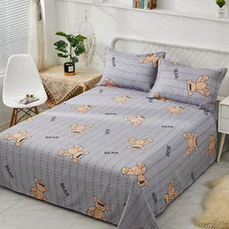 JC HOME Grey  Black Graphic 130 TC King Bedsheet with 2 Pillow Covers-picture-3