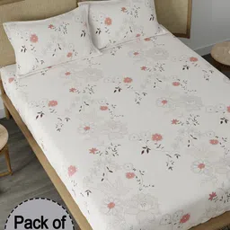 CHHAVI INDIA Beige & Pink Floral Printed 210 TC 2 Queen Bedsheet & 4 Pillow Covers-image-56