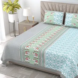BED-SHEET.COM Blue & White Ethnic Motifs Cotton 240 TC King Bedsheet with 2 Pillow Covers-image-22