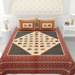 LIVING ROOTS Maroon & Cream-Coloured Graphic 150 TC King Bedsheet with 2 Pillow Covers-image-88