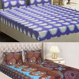 Aura Purple & White Floral 144 TC 2 Queen Bedsheet with 4 Pillow Covers-picture-39