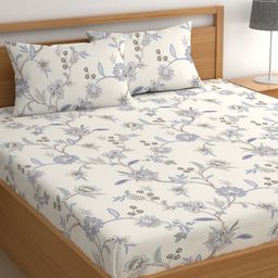 CHHAVI INDIA Off White & Purple Floral 210 TC King Bedsheet with 2 Pillow Covers-picture-44