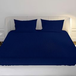 MAYFAIR HOMES LONDON Navy Blue Striped Cotton 210 TC Crib Bedsheet with 2 Pillow Covers-image-29