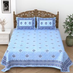 Comfowell Blue & White Floral Printed Cotton 244 TC Single Bedsheet With 2 Pillow Covers-picture-37