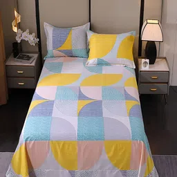 JC HOME Blue & Yellow Geometric 220 TC Cotton King Bedsheet with 2 Pillow Covers-image-89