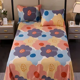 JC HOME Blue & White Floral Cotton 220 TC King Bedsheet with 2 Pillow Covers-image-82