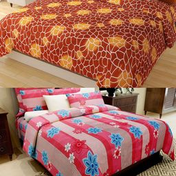 Aura Orange & Pink Floral 144 TC 2 Queen Bedsheet with 4 Pillow Covers-image-46
