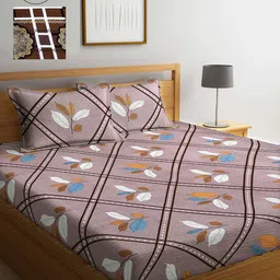 Arrabi Nude-Coloured & Brown Floral 300 TC 2 King Bedsheet with 4 Pillow Covers-image-89