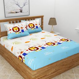 MORADO Blue & White Printed 210 TC Queen Bedsheet with 2 Pillow Covers-image-41