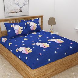 MORADO Blue & Pink Cartoon Characters 210 TC Queen Bedsheet with 2 Pillow Covers-image-97