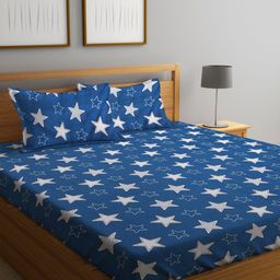 KLOTTHE Blue & White Geometric 210 TC King Bedsheet with 2 Pillow Covers-image-32