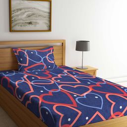 Arrabi Blue & Red Graphic 300 TC Single Bedsheet with 1 Pillow Cover-image-82