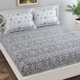 Florida Blue & White 300 TC King Bedsheet with 2 Pillow Covers-image-61