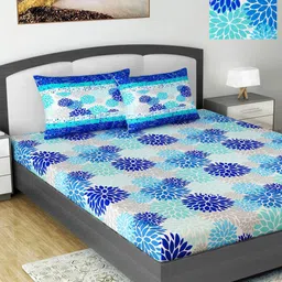 Divine Casa Navy Blue 144 TC Cotton Floral 2 Double Bedsheet with 4 Pillowcover-image-15