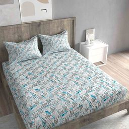 Spangle Blue & Off White Floral 260 TC King Bedsheet with 2 Pillow Covers-image-94