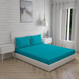 Layers Blue Solid 144 TC Cotton King Bedsheet with 2 Pillow Covers-24