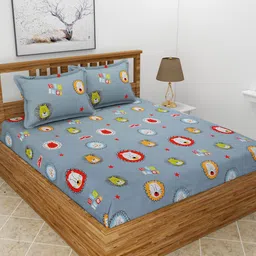 MORADO Grey & Red Conversational 180 TC Queen Bedsheet with 2 Pillow Covers-image-56