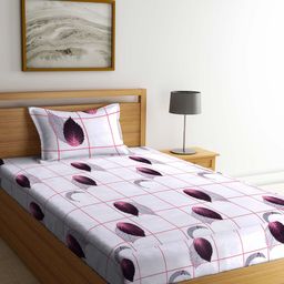 Arrabi Grey & Grey Floral 300 TC Single Bedsheet with 1 Pillow Cover-image-99