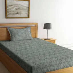 Arrabi Grey Floral 300 TC Single Bedsheet with 1 Pillow Covers-image-66