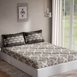 DDecor Grey & White Ethnic Motifs 144 TC Queen Bedsheet with 2 Pillow Covers-image-40