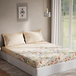 DDecor Unisex Brown 140 TC Floral Queen Bedsheets-30