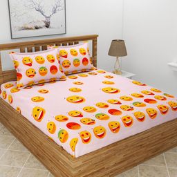 MORADO Pink & Yellow 210 TC Graphic Print Queen Size Bedsheet With 2 Pillow Covers-picture-0