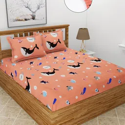 MORADO Pink & Black Printed 210 TC Queen Fitted Bedsheet with 2 Pillow Covers-image-32