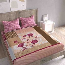 Spangle Pink & Purple Ethnic Motifs 280 TC Cotton King Bedsheet with 2 Pillow Covers-image-10