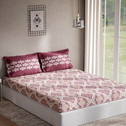 DDecor Pink & White Conversational 144 TC Queen Bedsheet with 2 Pillow Covers-picture-22