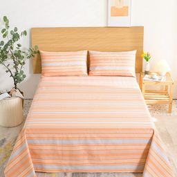 JC HOME Orange & Grey Striped 144 TC King Bedsheet-image-27