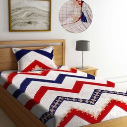 Arrabi White & Red Graphic 300 TC Single Bedsheet with 1 Pillow Covers-image-75