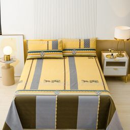 JC HOME Yellow & White Striped King Bedsheet with 2 Pillow Covers-image-56