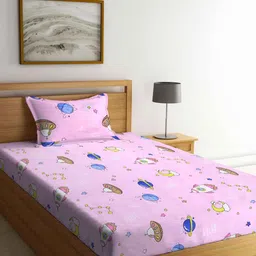 KLOTTHE Pink Cartoon Characters Printed 300 TC Single Bedsheet & 1 Pillow Cover-10