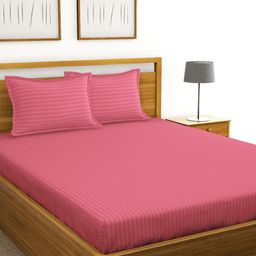 BIANCA Coral Striped 210 TC King Bedsheet with 2 Pillow Covers-image-10