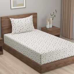 SWAYAM Green & Off White Geometric Single Bedsheet with 2 Pillow Covers TC 240-9