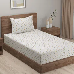 SWAYAM White & Green Geometric Zinnia 240 TC Single Bedsheet with 2 Pillow Covers-image-94