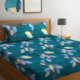 Arrabi Green & Pink Floral 300 TC King Bedsheet with 2 Pillow Covers-picture-32
