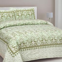 Lali Prints Green Ethnic Motifs 210 TC Cotton King Bedsheet with 2 Pillow Covers-image-36