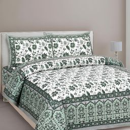 Lali Prints Green & White Floral 210 TC Cotton King Bedsheet with 2 Pillow Covers-image-14