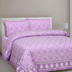 Lali Prints Purple & White Ethnic Motifs 210 TC Cotton King Bedsheet with 2 Pillow Covers-image-40
