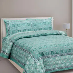 Lali Prints Sea Green Ethnic Motifs 210 TC Cotton King Bedsheet with 2 Pillow Covers-image-34