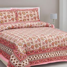 Lali Prints Pink & Yellow Floral 210 TC Cotton King Bedsheet with 2 Pillow Covers-image-98