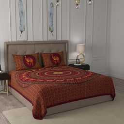 JAIPUR FABRIC Maroon & Yellow Ethnic Motifs 180 TC Queen Bedsheet with 2 Pillow Covers-picture-19