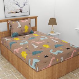 MORADO Brown & Blue Graphic 180 TC Single Bedsheet with 1 Pillow Cover-image-94