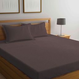 Arrabi Brown Striped 300 TC King Bedsheet with 2 Pillow Covers-image-57
